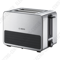 Bosch TAT7S25 Kompakt Toaster, integrierter Edelstahl-Brötchenaufsatz, mit Abschaltautomatik, mit Auftaufunktion, ideal für 2 Scheiben Toast, breit, Liftfunktion, 1050 W, Schwarz/Grau