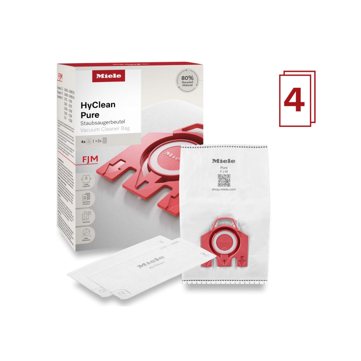 Miele HyClean Pure FJM Staubsaugerbeutel – 4er Set...