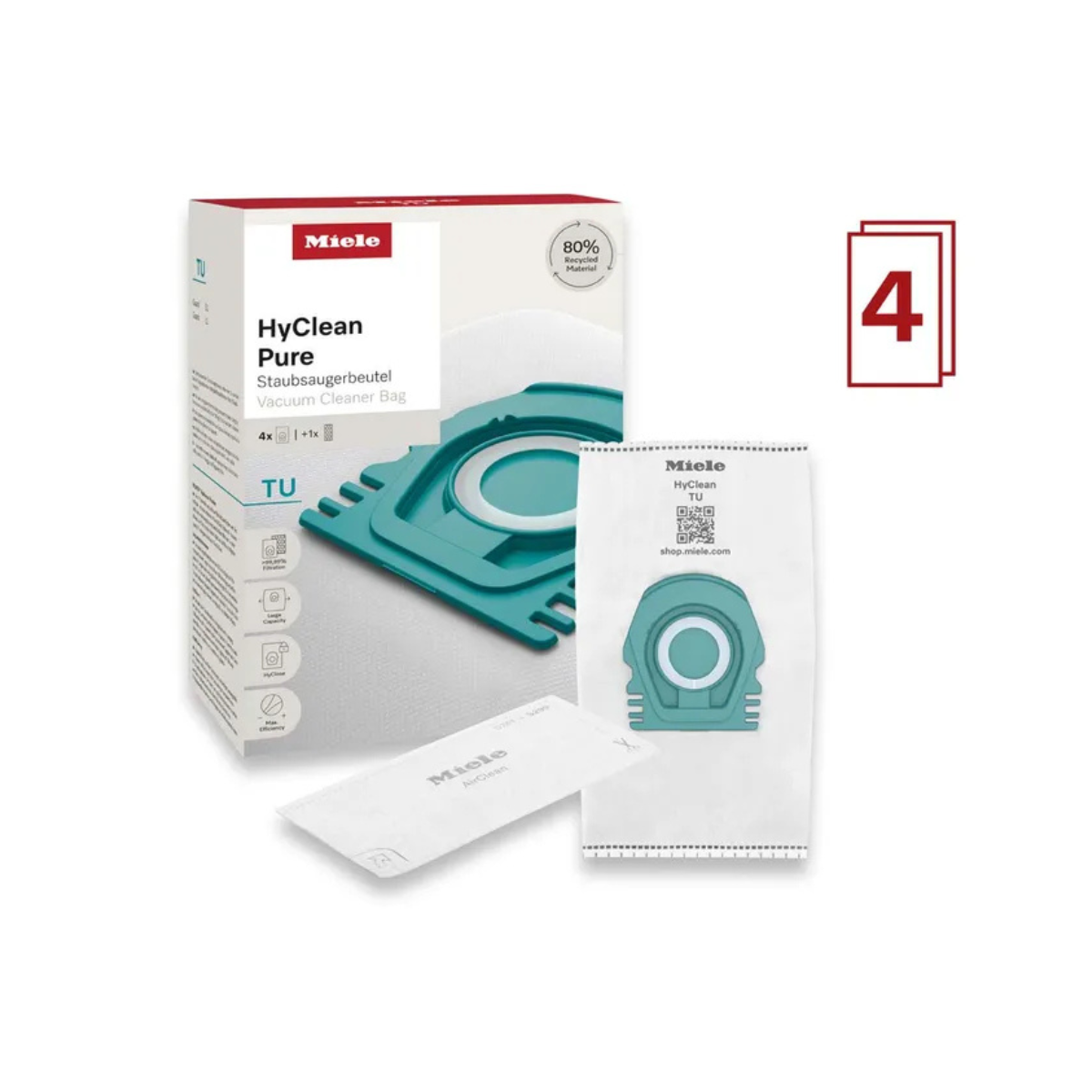 Miele HyClean Pure TU Staubsaugerbeutel – 4er Set...