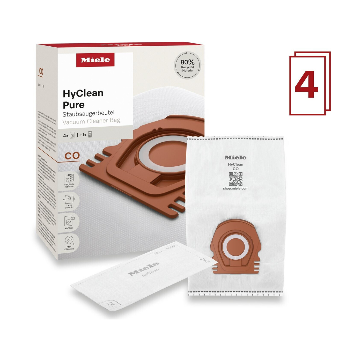 Miele HyClean Pure CO Staubsaugerbeutel – 4er Set...
