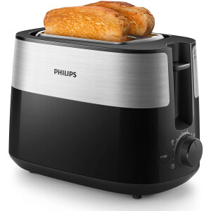 Philips HD2516/90 Toaster – 2 Toastschlitze, 8 Stufen, Brötchenaufsatz, Auftaufunktion, Abschaltautomatik, schwarz/silbern