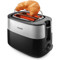 Philips HD2516/90 Toaster – 2 Toastschlitze, 8 Stufen, Brötchenaufsatz, Auftaufunktion, Abschaltautomatik, schwarz/silbern
