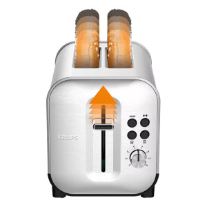 Krups KH682D Excellence Toaster 8 Bräunungsstufen 4 Funktionen 2 Scheiben Toaster Anhebevorrichtung herausnehmbare Krümelschublade 850 Watt gebürsteter Edelstahl