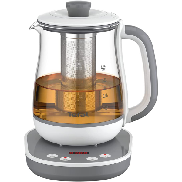 Tefal BJ551B10 Tastea Teemaschine, 8 Temperaturstufen, Fassungsvermögen 1,5 l, herausnehmbarer Edelstahl-Teesieb, Warmhaltefunktion, robuster Glaskörper, Standfuß 360°