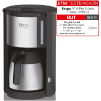 Krups KM305D Filterkaffeemaschine ProAroma Thermo- Edelstahlkanne Automatische Abschaltung 10-15 Tassen 800 Watt 1,25L Wassertank Schwarz/ Edelstahl